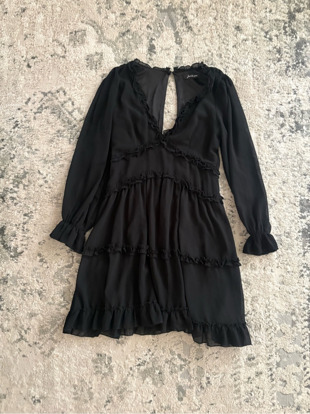 Black Ruffle Tiered V-Neck Mini Dress S/M